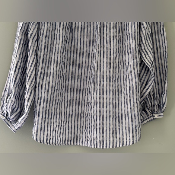 Umgee Button Up Blouse Women's Size S Blue White Striped Long Balloon Sleeves - Picture 11 of 16